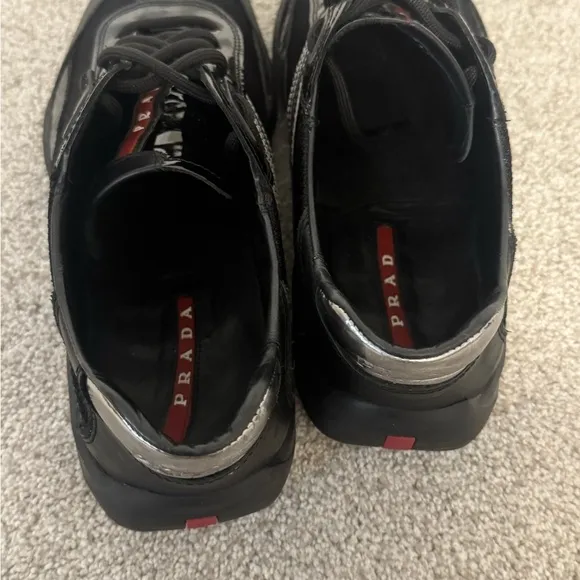 Prada Men’s Black &amp; Silver Sneakers