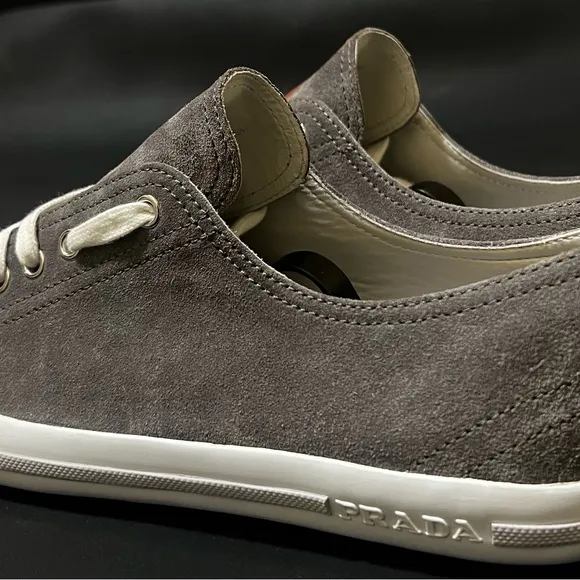 Prada Men's Gray Suede Cap Toe Sneakers Like NWT