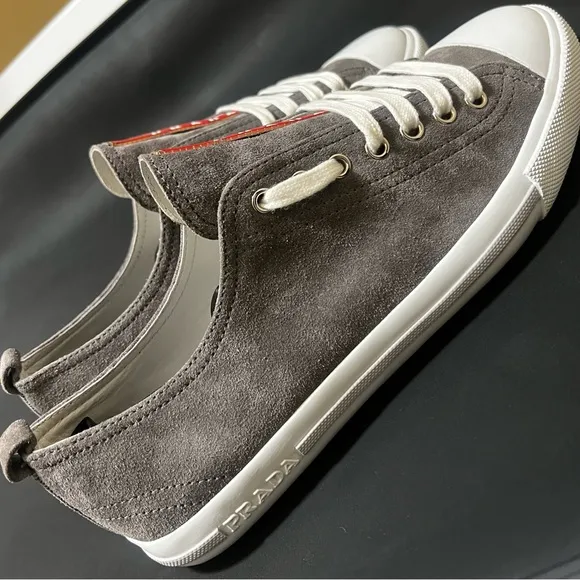 Prada Men's Gray Suede Cap Toe Sneakers Like NWT