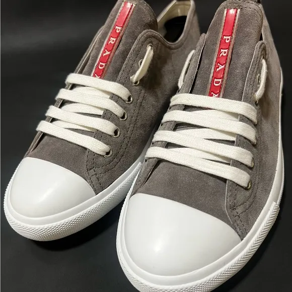 Prada Men's Gray Suede Cap Toe Sneakers Like NWT
