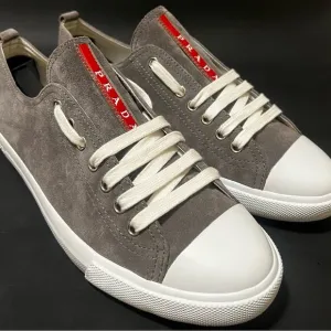 Prada Men's Gray Suede Cap Toe Sneakers Like NWT
