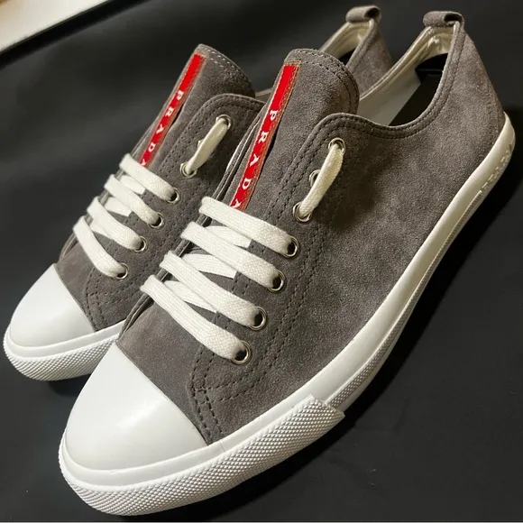 Prada Men's Gray Suede Cap Toe Sneakers Like NWT