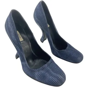 PRADA Vintage 2004 Runway Blue Silk Pump Heels Women's Size 8 Designer Preowned