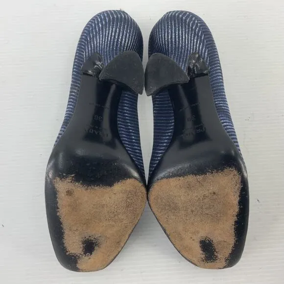 PRADA Vintage 2004 Runway Blue Silk Pump Heels Women's Size 8 Designer Preowned