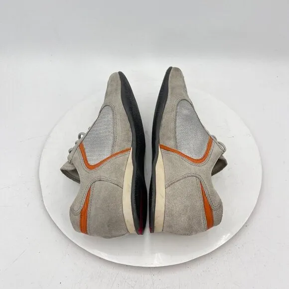 Prada Women Size EU 36.5 US 6.5 Silver Grey Orange Suede Lace Up Shoes