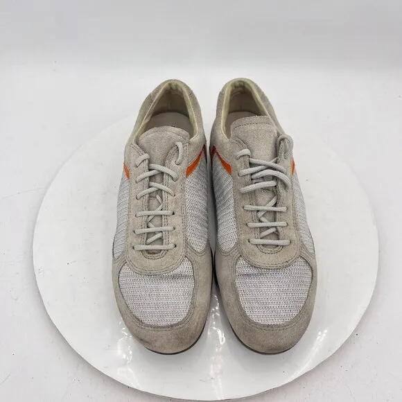 Prada Women Size EU 36.5 US 6.5 Silver Grey Orange Suede Lace Up Shoes