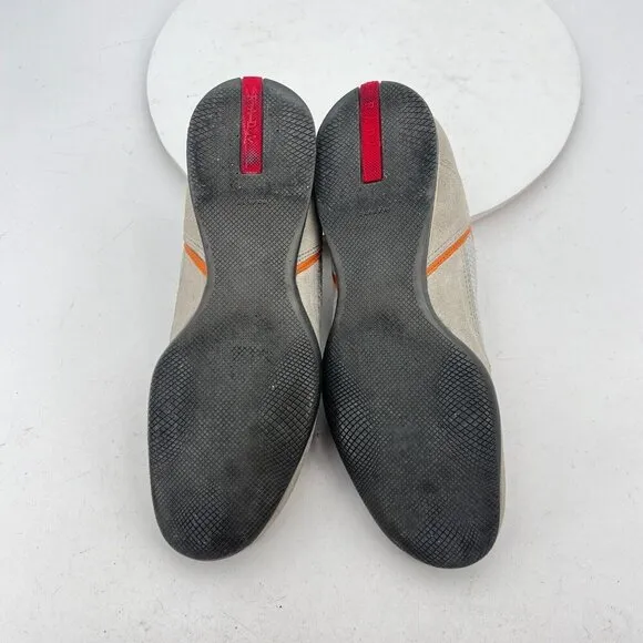 Prada Women Size EU 36.5 US 6.5 Silver Grey Orange Suede Lace Up Shoes