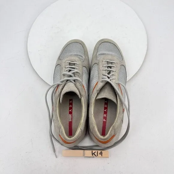 Prada Women Size EU 36.5 US 6.5 Silver Grey Orange Suede Lace Up Shoes