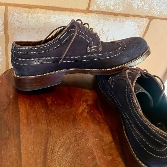 PREOWNED Johnston &amp; Murphy Wingtip Oxford  Shoes Mens 10‎.5 Blue suede wore once