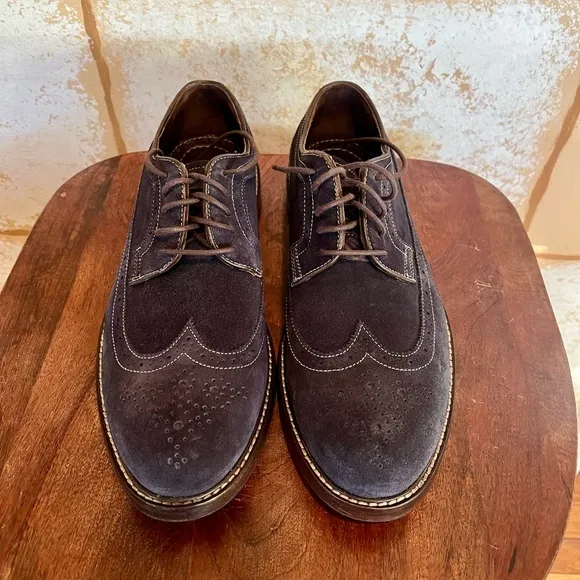 PREOWNED Johnston &amp; Murphy Wingtip Oxford  Shoes Mens 10‎.5 Blue suede wore once