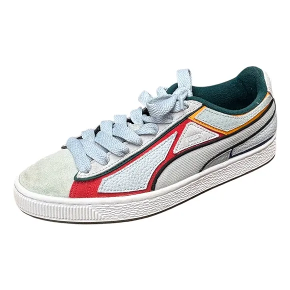 Puma Men’s 7.5 Suede Layers Heritage Gray Black Varsity Green Retro Sneakers