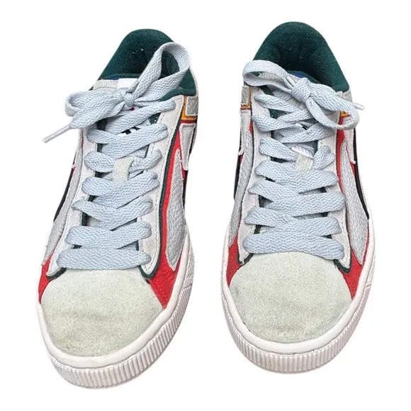 Puma Men’s 7.5 Suede Layers Heritage Gray Black Varsity Green Retro Sneakers