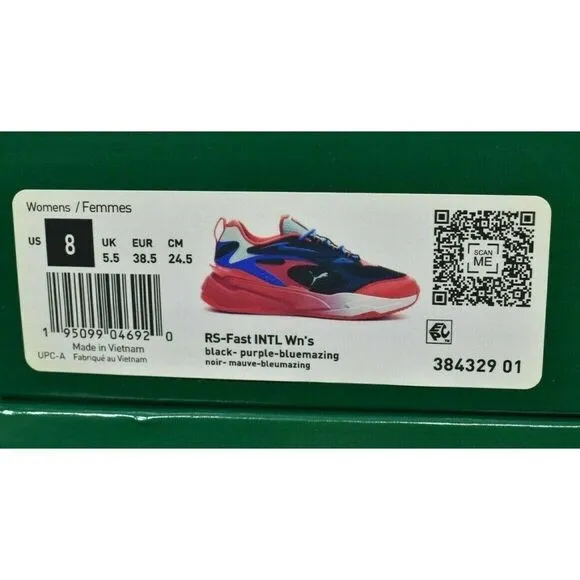 Puma RS Womens Size 8 Fast Surveillance Black Purple Shoes Sneakers 384329 01