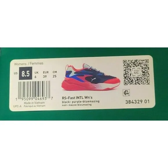 Puma RS Womens Size 8.5 Fast Surveillance Purple Black Sneakers Shoes 384329 01