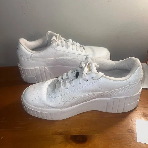 PUMA Womens Cali Wedge White Leather Sneakers Casual Shoes 7.5
