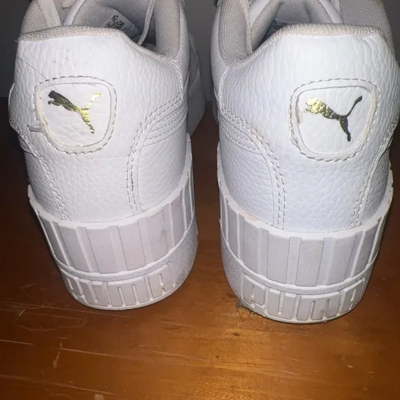PUMA Womens Cali Wedge White Leather Sneakers Casual Shoes 7.5