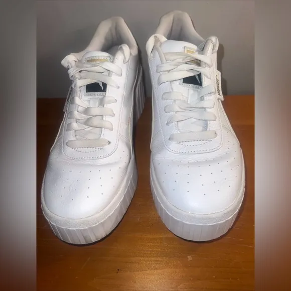 PUMA Womens Cali Wedge White Leather Sneakers Casual Shoes 7.5