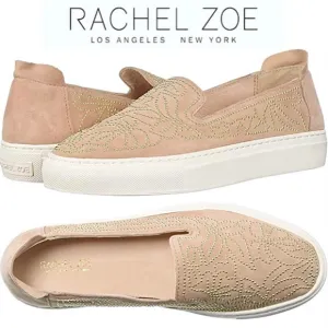 Rachel Zoe Burke Blush Suede Studded Slip-on Fashion Sneakers Leather Loafers
