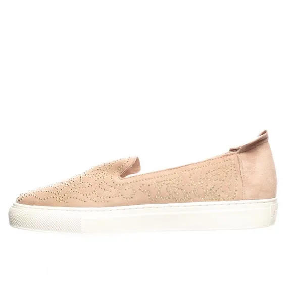 Rachel Zoe Burke Blush Suede Studded Slip-on Fashion Sneakers Leather Loafers