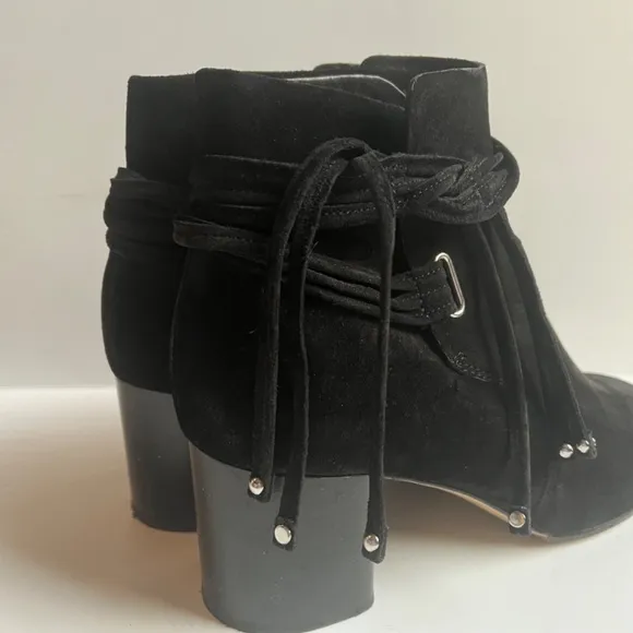 Rag‎ &amp; Bone Dalia II Black Suede Ankle Boots Stud Tipped Wrap Around Strap Shoes