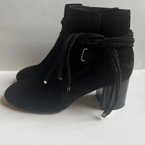 Rag‎ &amp; Bone Dalia II Black Suede Ankle Boots Stud Tipped Wrap Around Strap Shoes