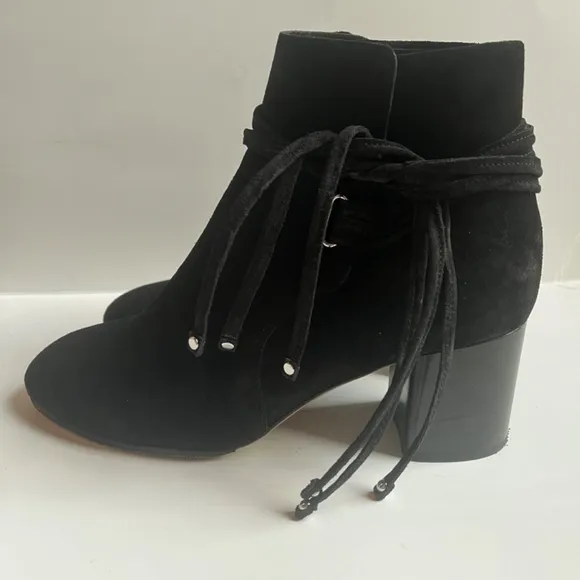 Rag‎ &amp; Bone Dalia II Black Suede Ankle Boots Stud Tipped Wrap Around Strap Shoes