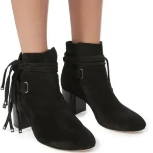 Rag‎ &amp; Bone Dalia II Black Suede Ankle Boots Stud Tipped Wrap Around Strap Shoes