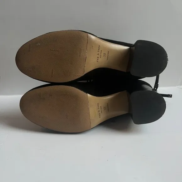 Rag‎ &amp; Bone Dalia II Black Suede Ankle Boots Stud Tipped Wrap Around Strap Shoes