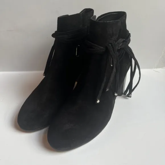Rag‎ &amp; Bone Dalia II Black Suede Ankle Boots Stud Tipped Wrap Around Strap Shoes