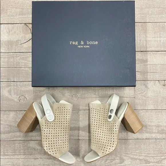 Rag &amp; Bone LEIGH Stacked Suede Sandal - Stucco - NIB - Size 9.5 - $495 MRSP