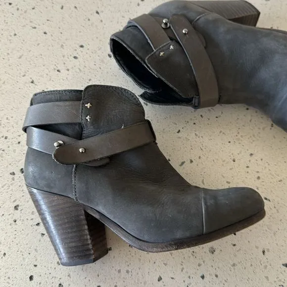 rag &amp; bone New York Hallow Gray Leather Heeled Ankle Boots Booties Shoes Size 35