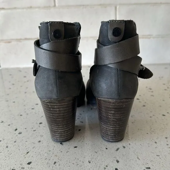 rag &amp; bone New York Hallow Gray Leather Heeled Ankle Boots Booties Shoes Size 35