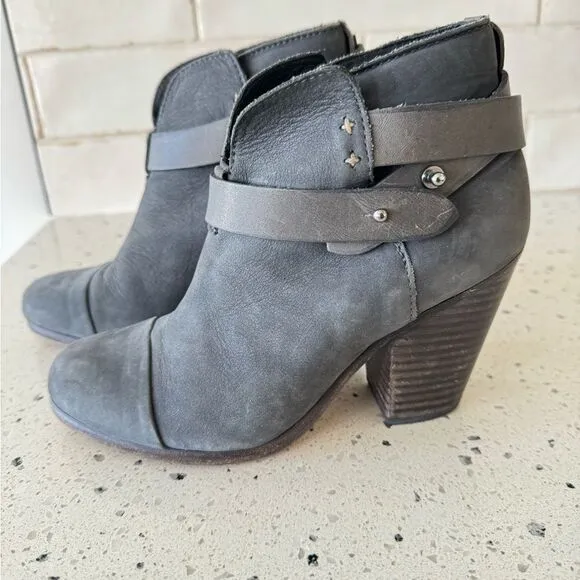 rag &amp; bone New York Hallow Gray Leather Heeled Ankle Boots Booties Shoes Size 35