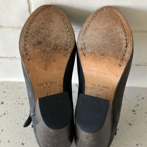 rag &amp; bone New York Hallow Gray Leather Heeled Ankle Boots Booties Shoes Size 35