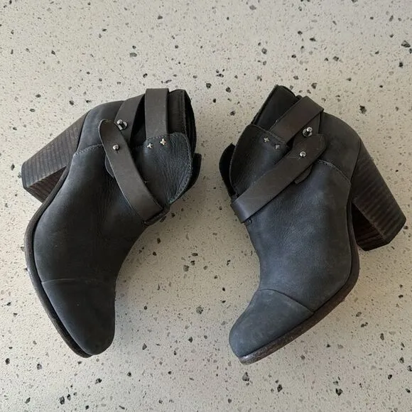 rag &amp; bone New York Hallow Gray Leather Heeled Ankle Boots Booties Shoes Size 35