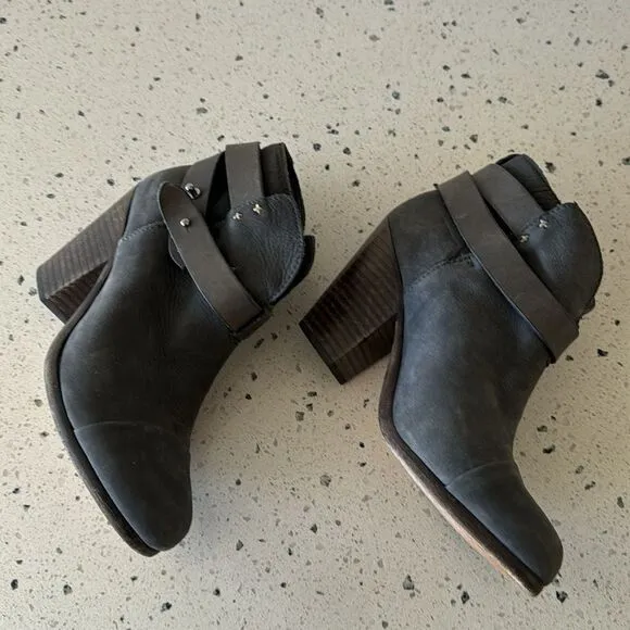 rag &amp; bone New York Hallow Gray Leather Heeled Ankle Boots Booties Shoes Size 35