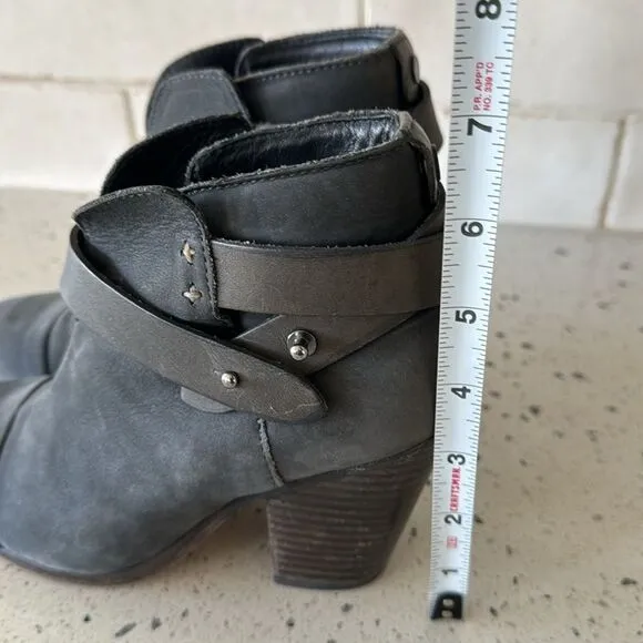 rag &amp; bone New York Hallow Gray Leather Heeled Ankle Boots Booties Shoes Size 35