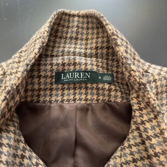Ralph Lauren Equestrian Chore Jacket Reefer Blazer Houndstooth Academia Coatigan