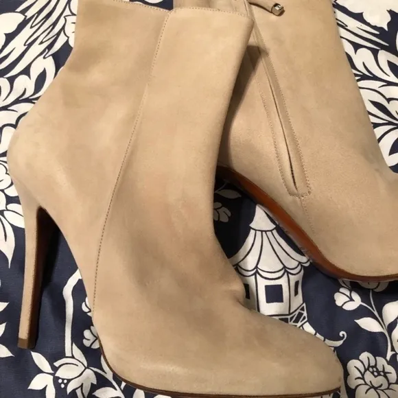 Ralph Lauren purple label collection suede cream booties.​​​​​​​​​​​​​