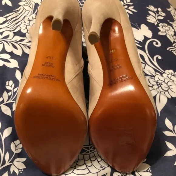 Ralph Lauren purple label collection suede cream booties.​​​​​​​​​​​​​