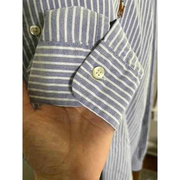 Ralph Lauren XXL Blue White Stripe Oxford Shirt Classic Fit Pony Logo