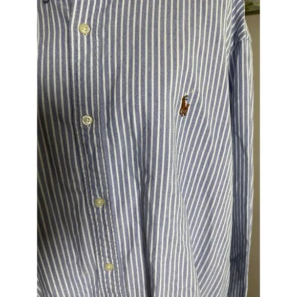 Ralph Lauren XXL Blue White Stripe Oxford Shirt Classic Fit Pony Logo