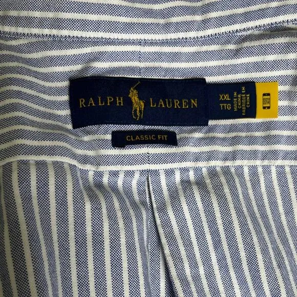 Ralph Lauren XXL Blue White Stripe Oxford Shirt Classic Fit Pony Logo