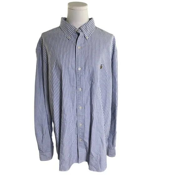 Ralph Lauren XXL Blue White Stripe Oxford Shirt Classic Fit Pony Logo