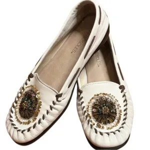 RARE Aerosoles White leather moccasins beaded embellished Flats Shoes Sz 9.5