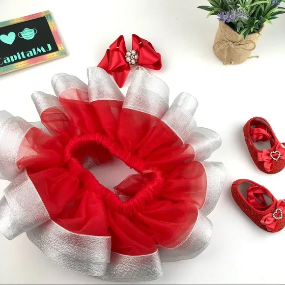 Red &amp; Silver Tutu w/matching Soft Shoes &amp; Bow