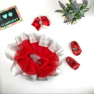 Red &amp; Silver Tutu w/matching Soft Shoes &amp; Bow