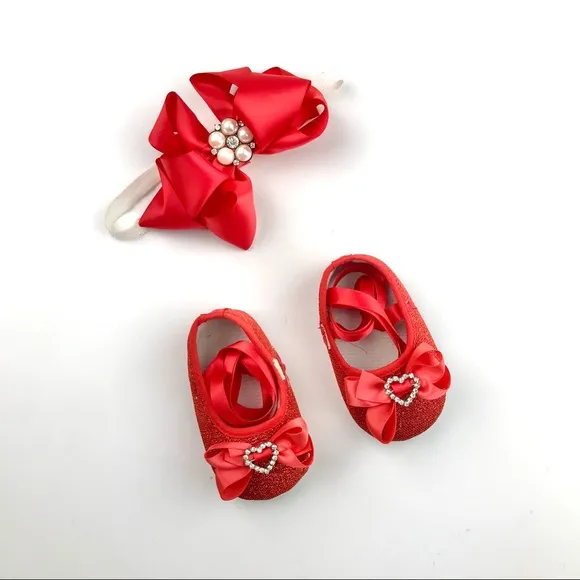 Red &amp; Silver Tutu w/matching Soft Shoes &amp; Bow