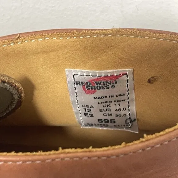 Red Wing Boots Men Size 12 E2 595 Tread Chukka Soft Toe Leather Tan Vibram