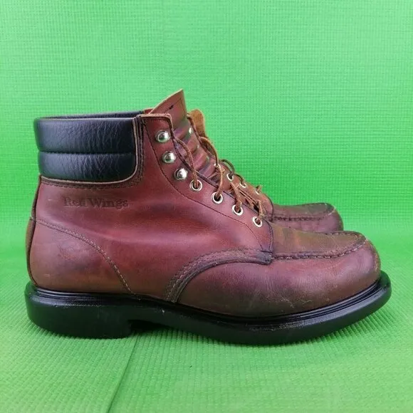 Red Wing Shoes 6&quot; Super Sole Boot Red Leather Soft Moc-Toe 16015 Men's 9EE USA